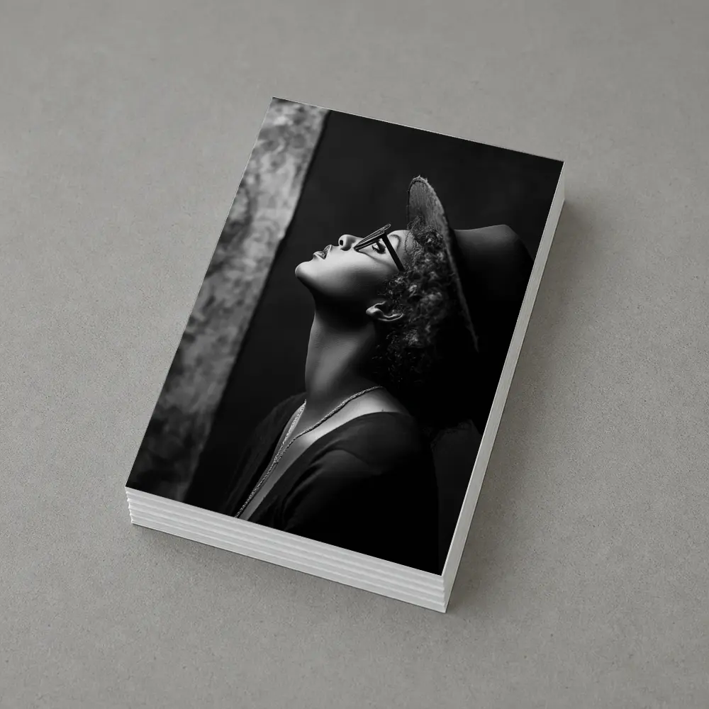 Black and White Woman Portrait Dark Background – Postcards