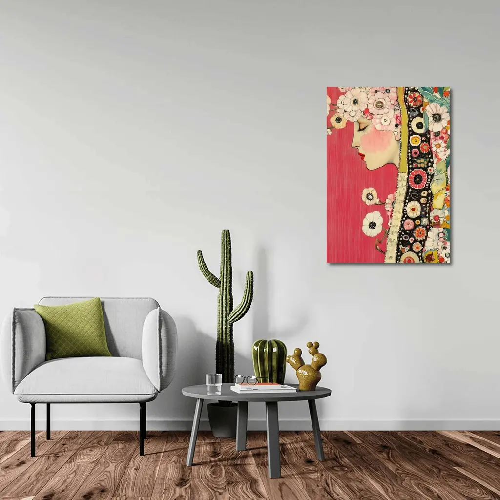 Floral Woman Profile Portrait Pink Background Art – Wall Art