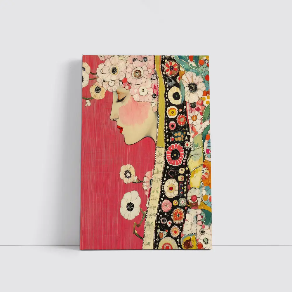 Floral Woman Profile Portrait Pink Background Art – Wall Art