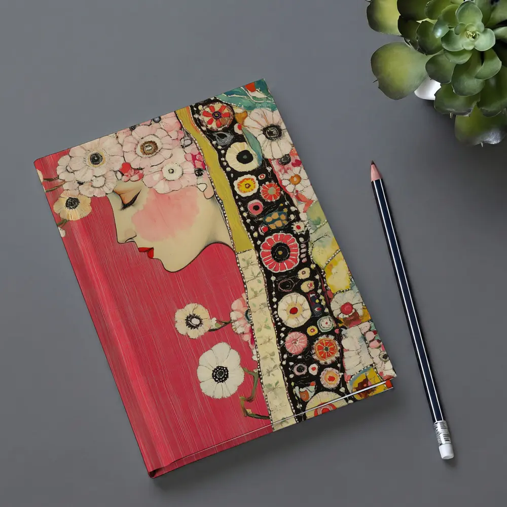 Floral Woman Profile Portrait Pink Background Art – Notebooks