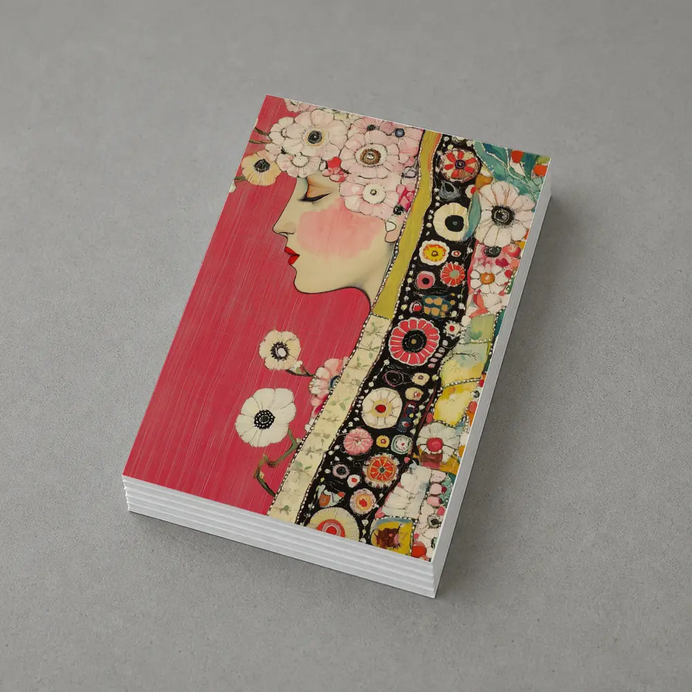 Floral Woman Profile Portrait Pink Background Art – Postcards