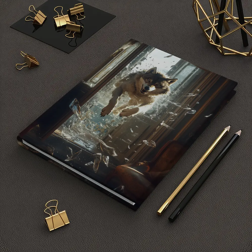 Wolf Leaping Through Shattered Glass Window – Notebooks
