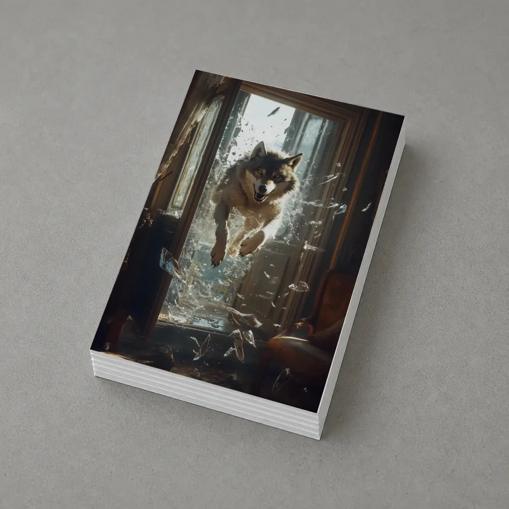 Wolf Leaping Through Shattered Glass Window – Postcards