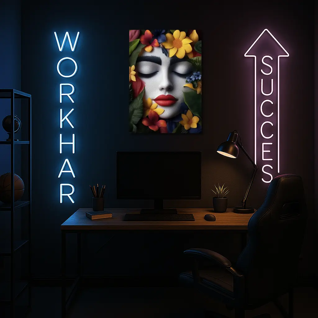 Woman Face Tropical Flowers Colorful Leaves – Wall Art