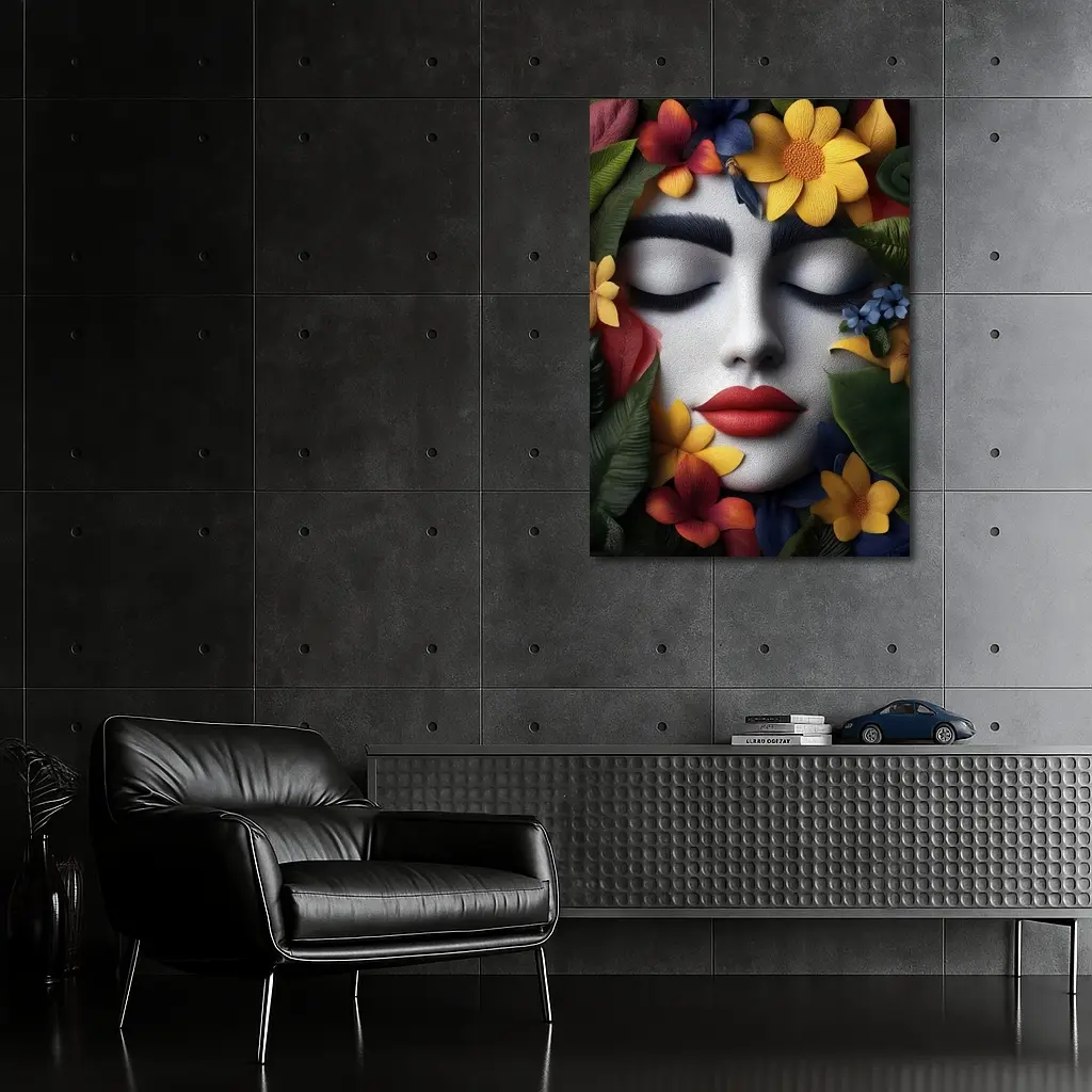 Woman Face Tropical Flowers Colorful Leaves – Wall Art
