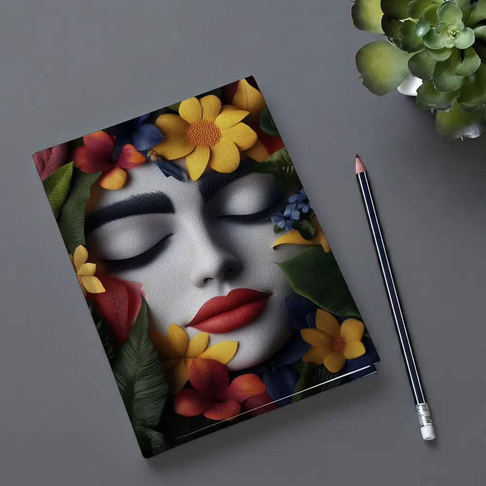 Woman Face Tropical Flowers Colorful Leaves – Notebooks