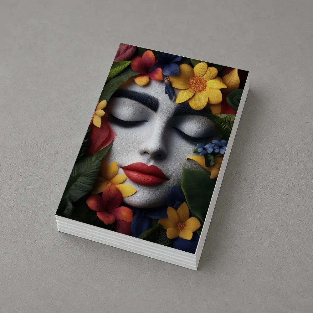 Woman Face Tropical Flowers Colorful Leaves – Postcards