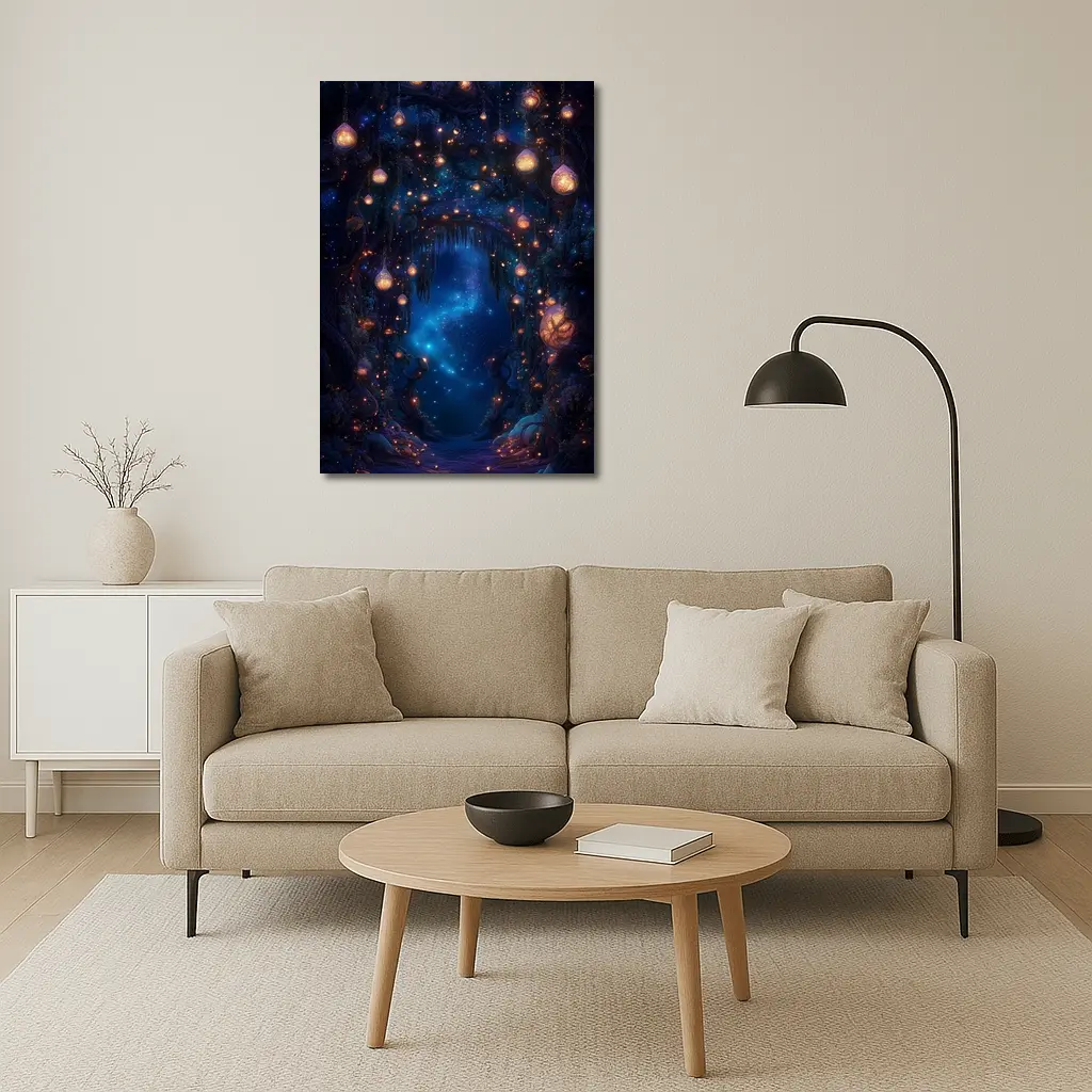Fantasy Forest Arch Glowing Lanterns Night – Wall Art