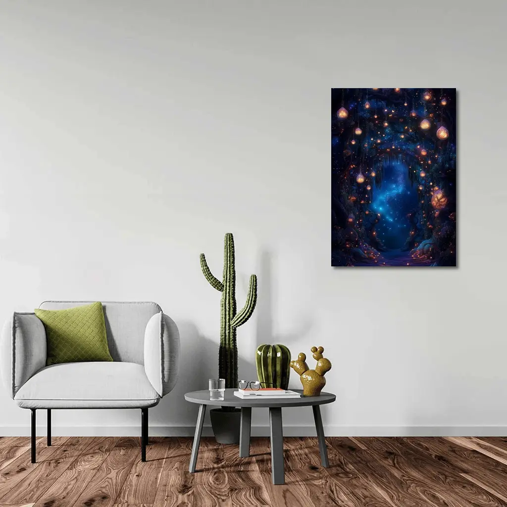 Fantasy Forest Arch Glowing Lanterns Night – Wall Art