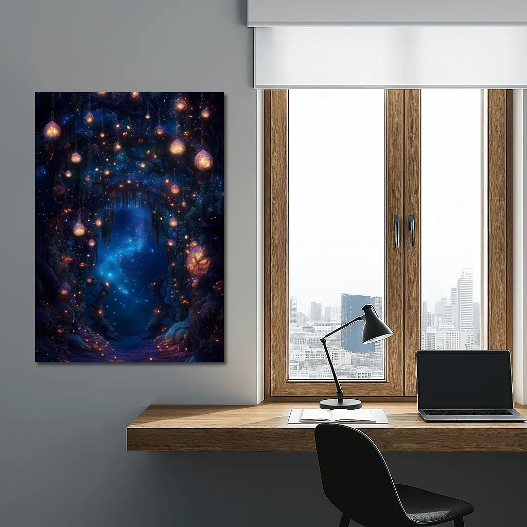 Fantasy Forest Arch Glowing Lanterns Night – Wall Art