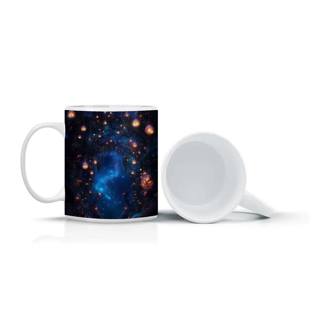 Fantasy Forest Arch Glowing Lanterns Night – Mugs