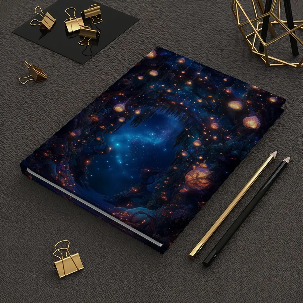 Fantasy Forest Arch Glowing Lanterns Night – Notebooks