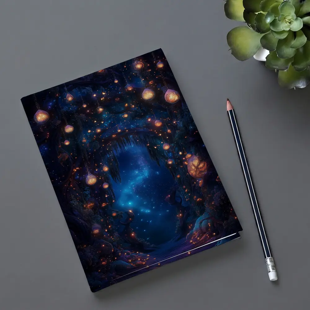 Fantasy Forest Arch Glowing Lanterns Night – Notebooks