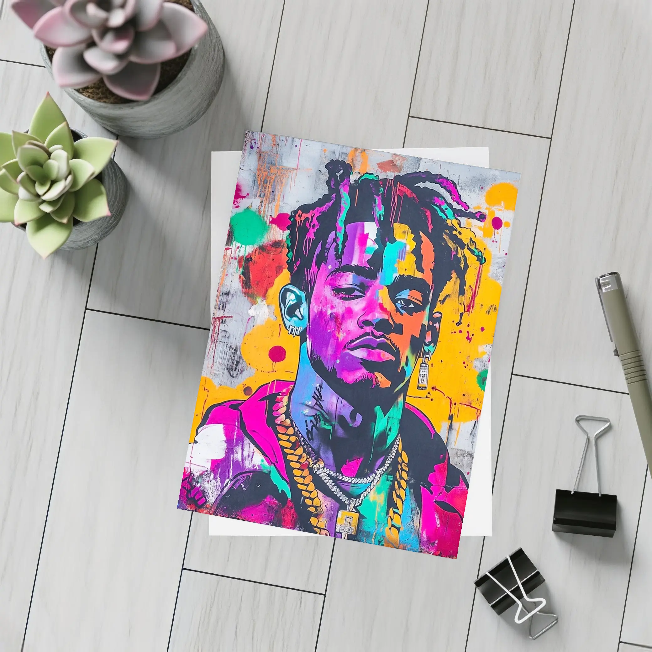 Colorful Hip Hop Portrait Graffiti Wall Art – Postcards