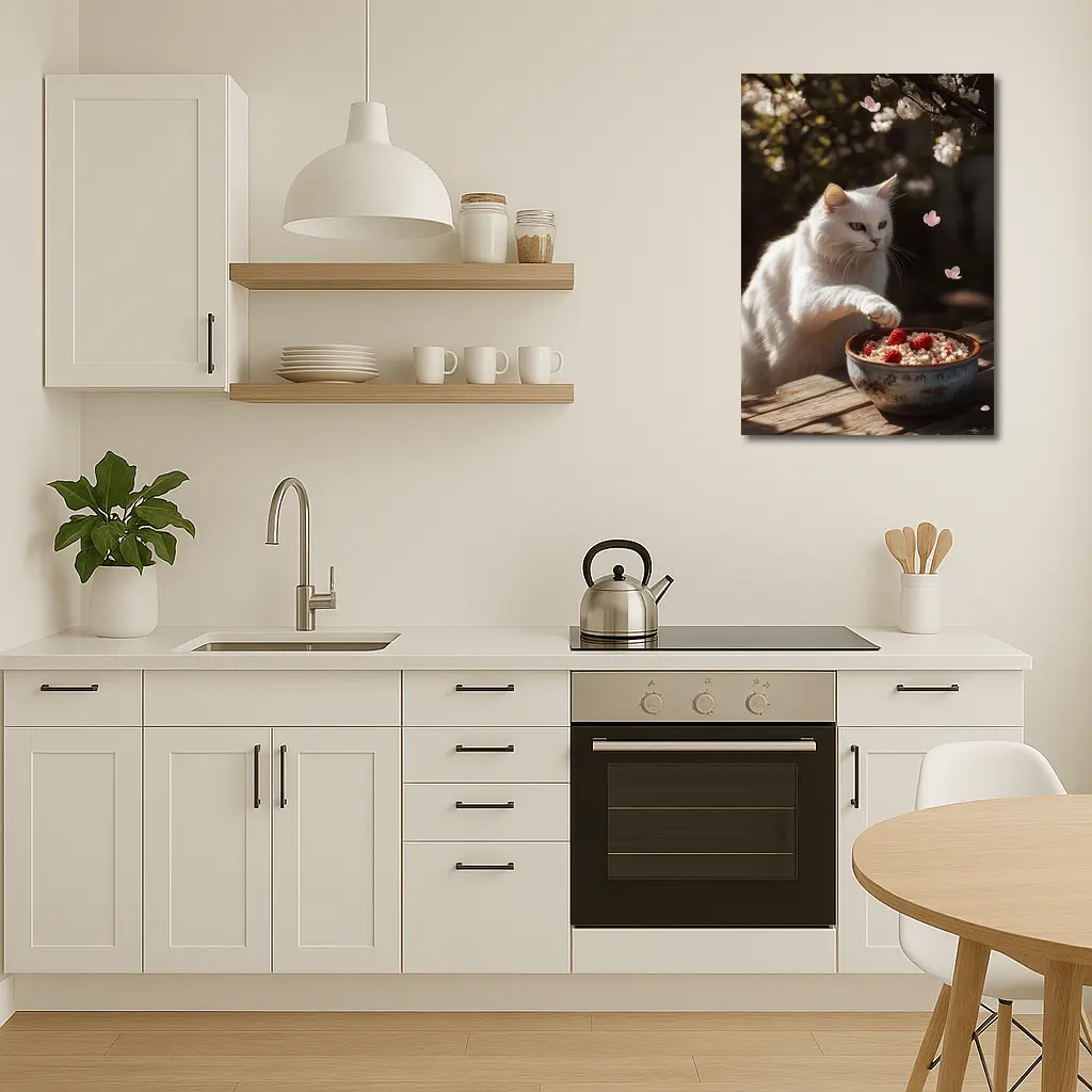 White Cat Cherry Blossoms Garden Bowl – Wall Art