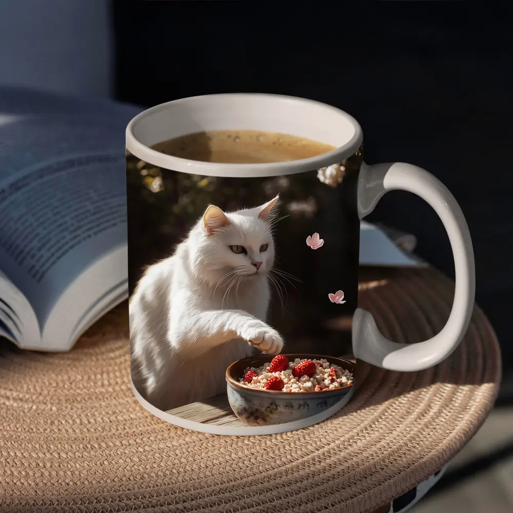 White Cat Cherry Blossoms Garden Bowl – Mugs