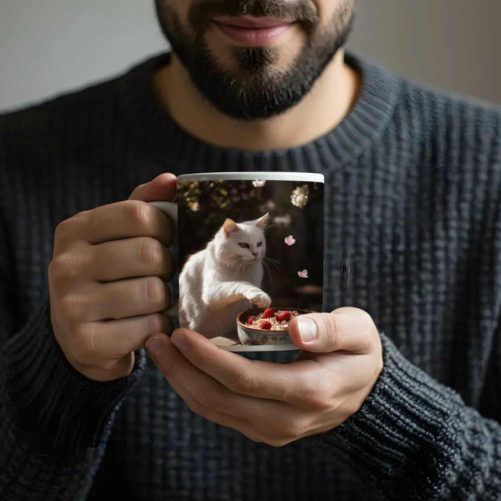 White Cat Cherry Blossoms Garden Bowl – Mugs