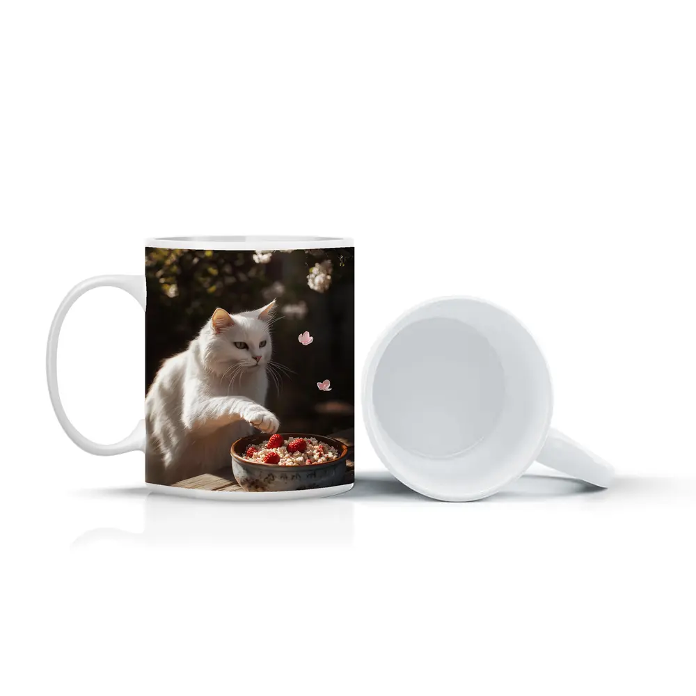 White Cat Cherry Blossoms Garden Bowl – Mugs