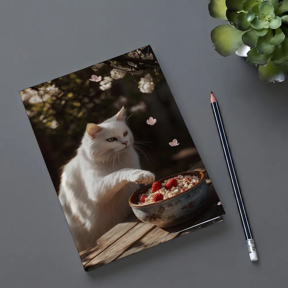 White Cat Cherry Blossoms Garden Bowl – Notebooks