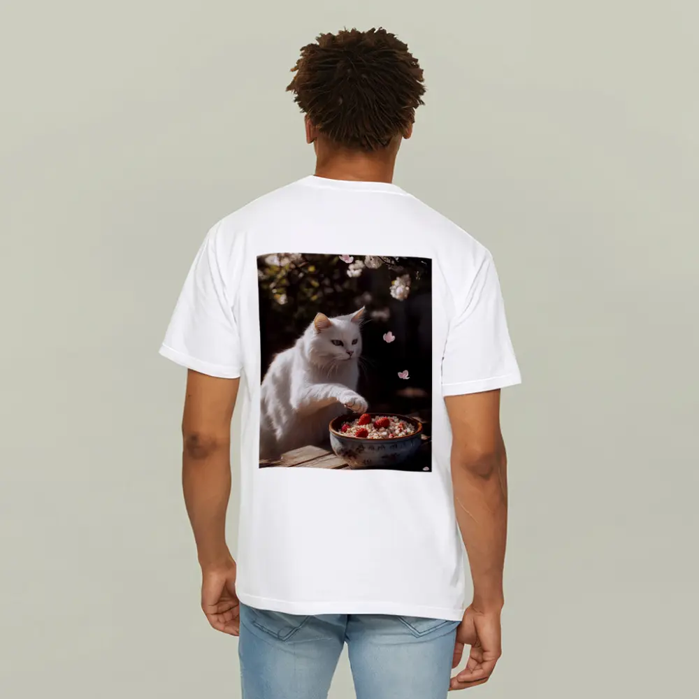 White Cat Cherry Blossoms Garden Bowl – T-Shirts