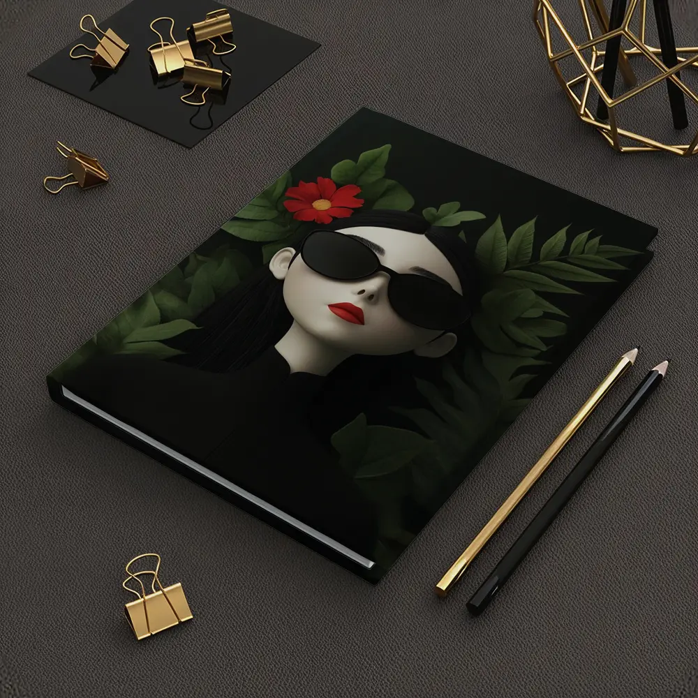 Dark Aesthetic Woman Sunglasses Red Flower Leaves – Notebooks