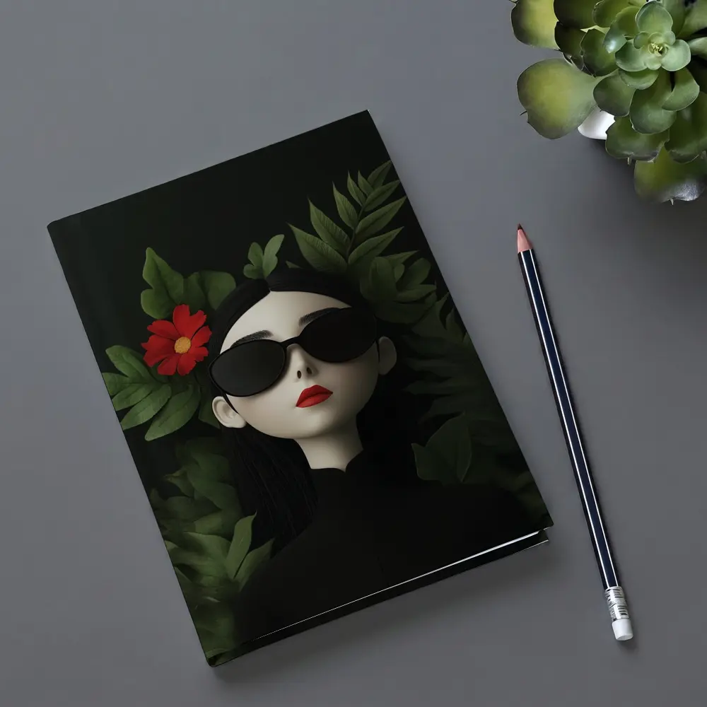Dark Aesthetic Woman Sunglasses Red Flower Leaves – Notebooks