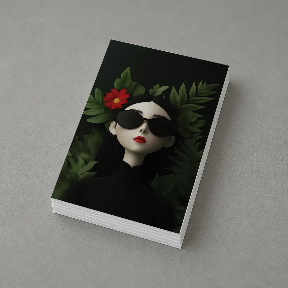 Dark Aesthetic Woman Sunglasses Red Flower Leaves – Postcards
