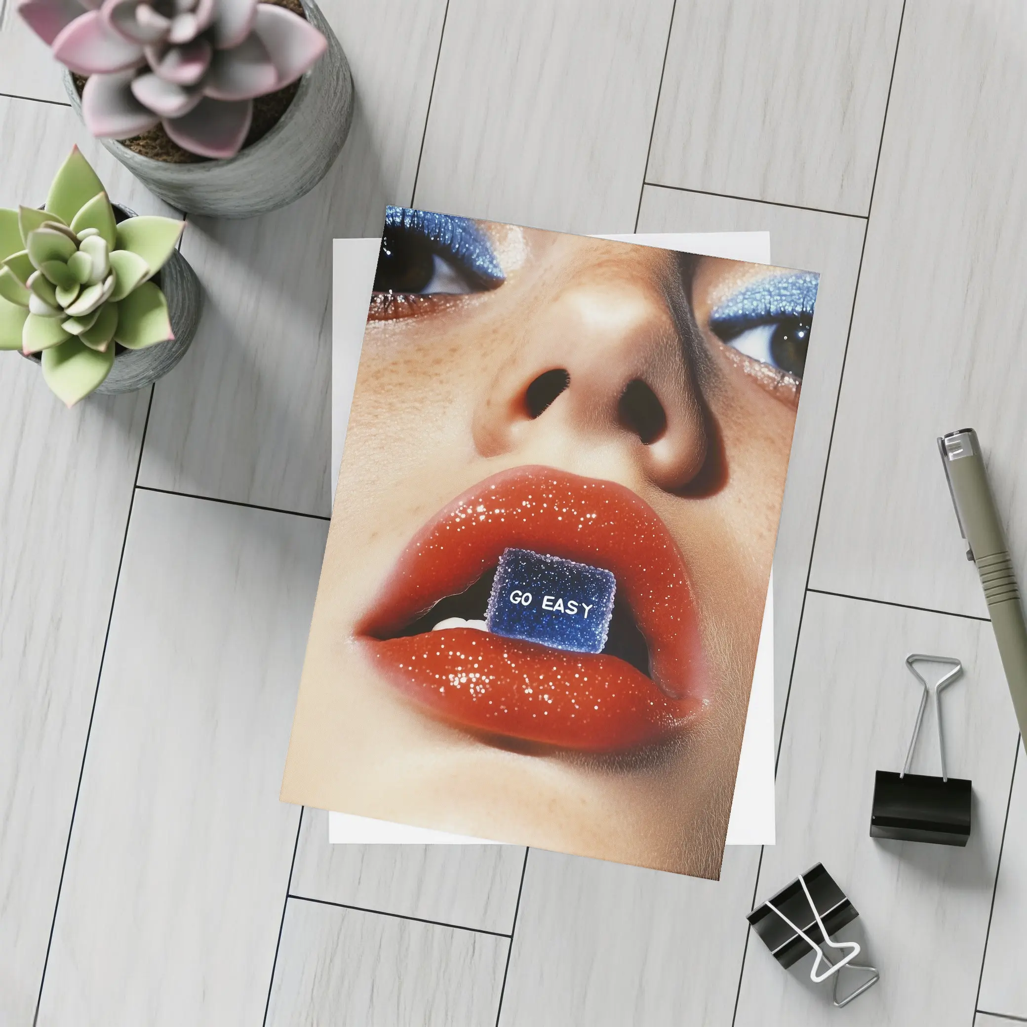 Go Easy Blue Gummy Lips Macro – Postcards