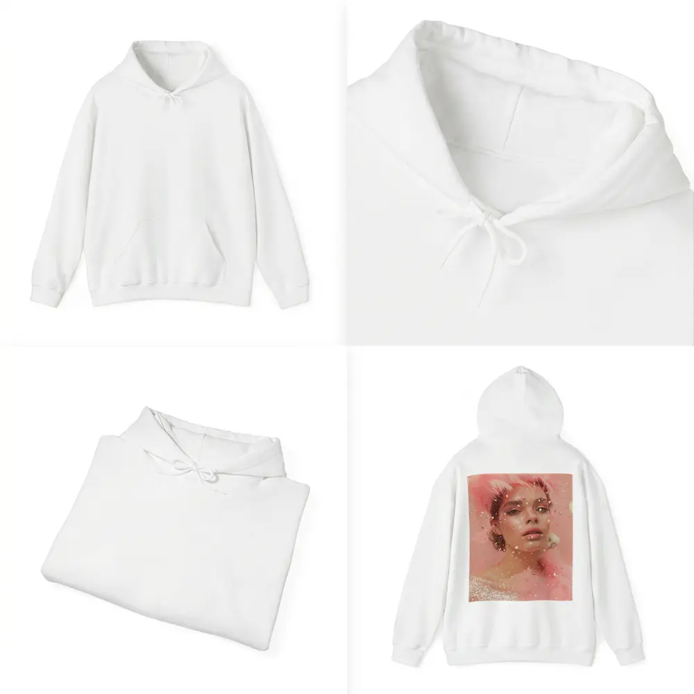 Pink Glitter Woman Portrait Feather Fashion – Hoodies
