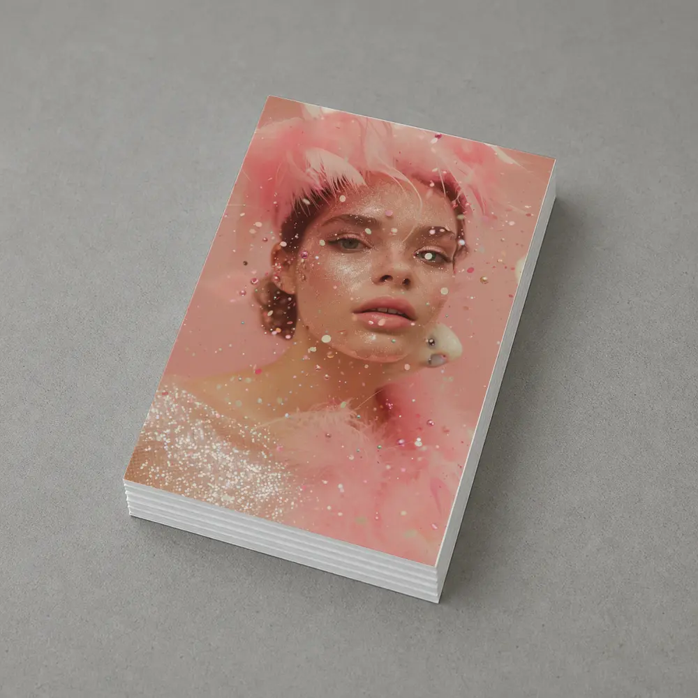 Pink Glitter Woman Portrait Feather Fashion – Postcards