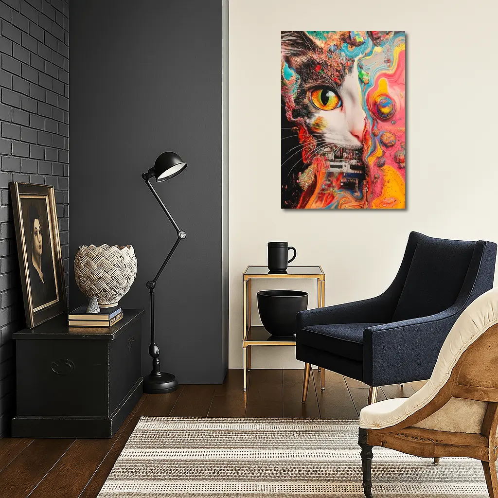 Tuxedo Cat Psychedelic Colorful Abstract Art – Wall Art