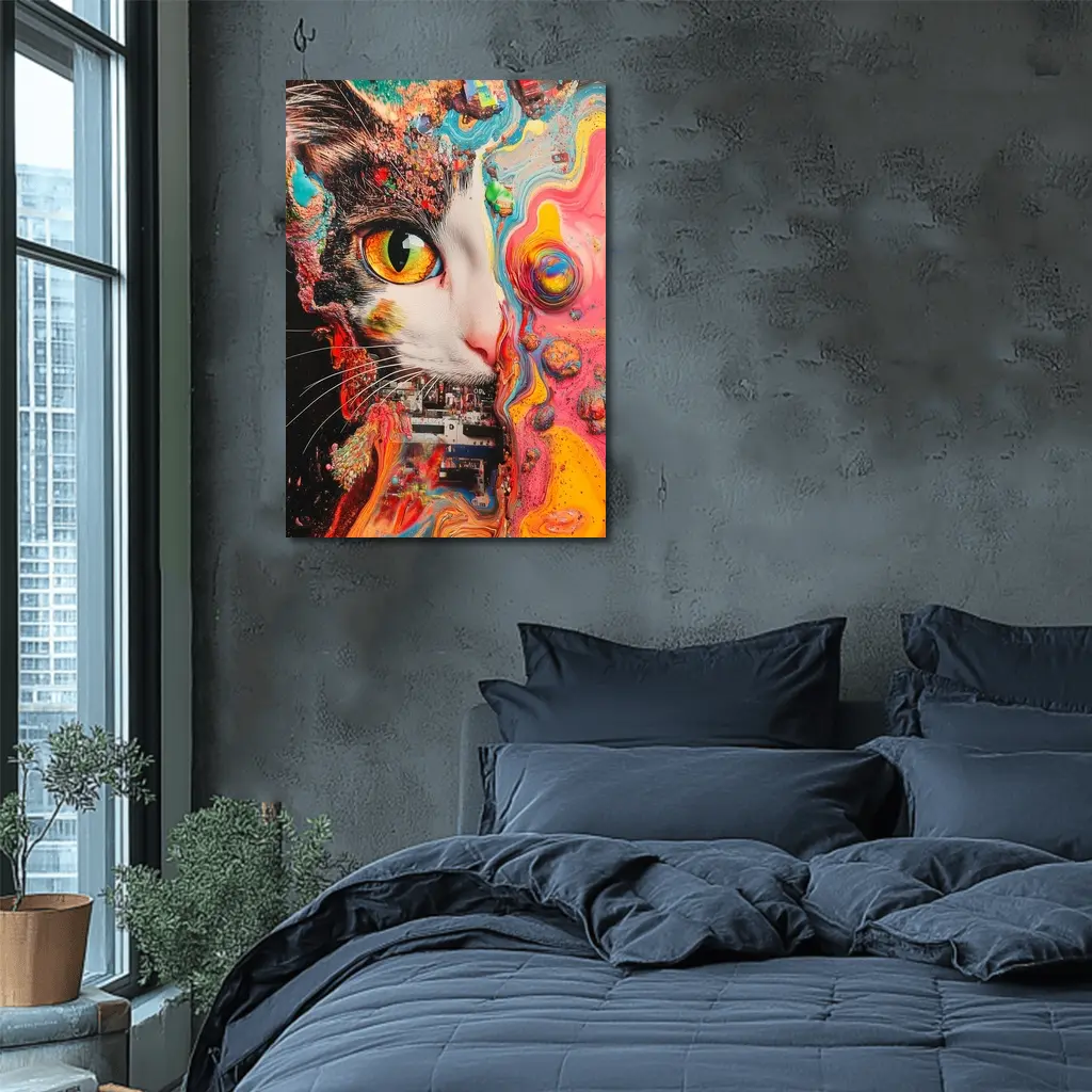 Tuxedo Cat Psychedelic Colorful Abstract Art – Wall Art