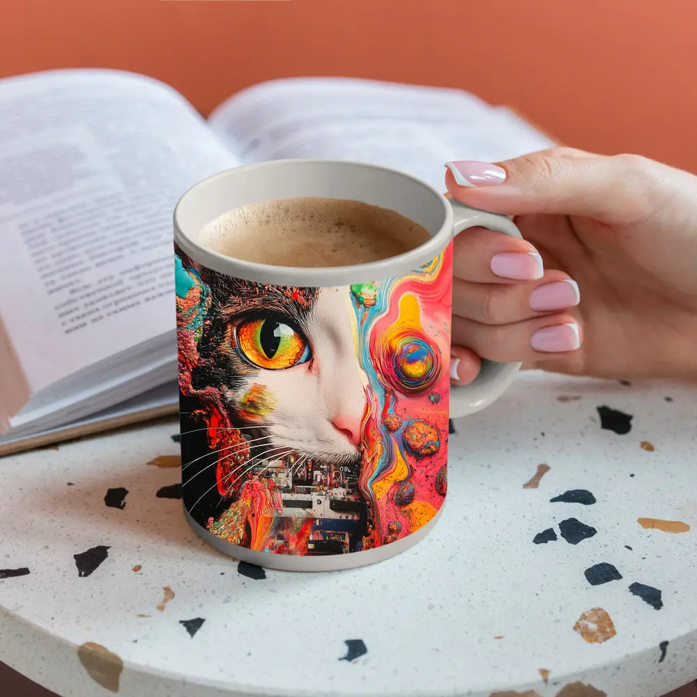 Tuxedo Cat Psychedelic Colorful Abstract Art – Mugs