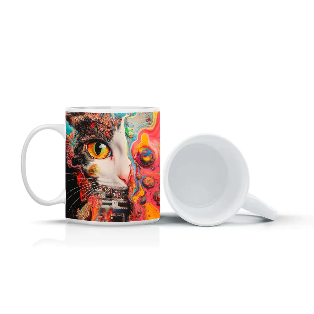 Tuxedo Cat Psychedelic Colorful Abstract Art – Mugs