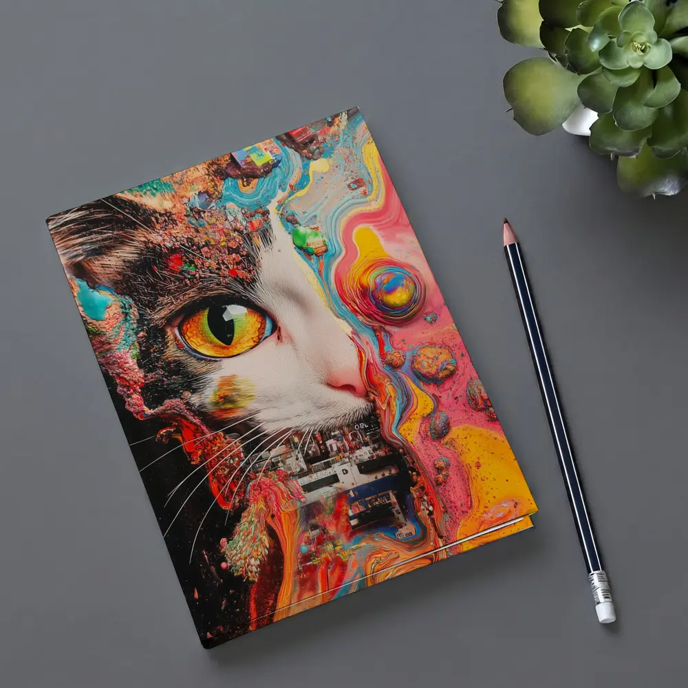 Tuxedo Cat Psychedelic Colorful Abstract Art – Notebooks