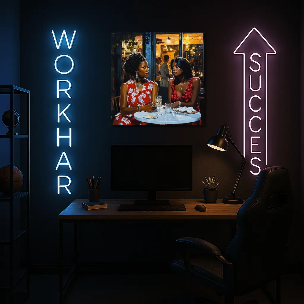 Two Women Dining at Night Restaurant – Wall Art