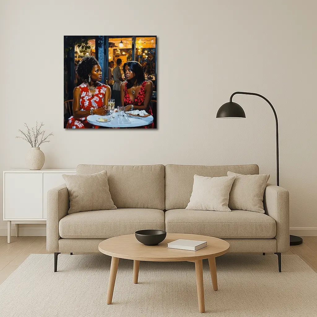 Two Women Dining at Night Restaurant – Wall Art