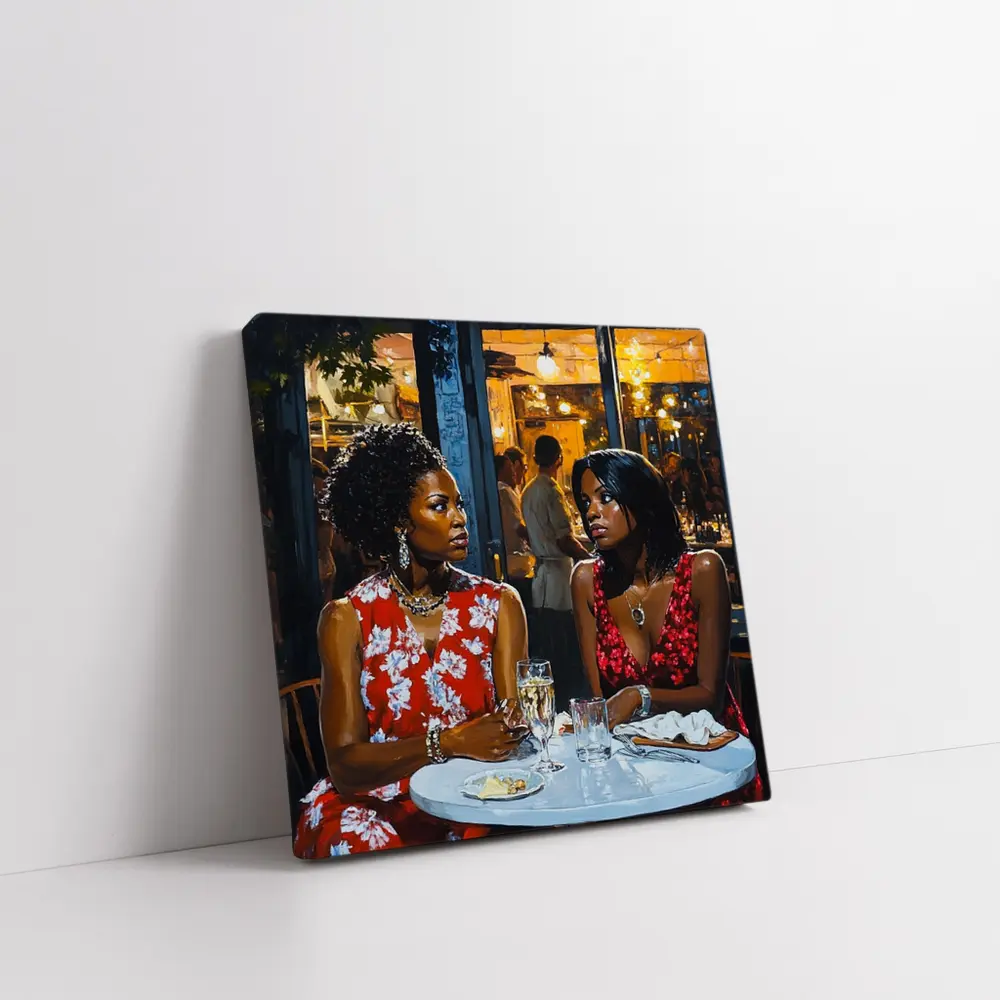 Two Women Dining at Night Restaurant – Wall Art