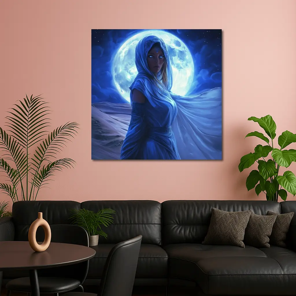 Fantasy Woman Blue Moon Desert Night Art – Wall Art