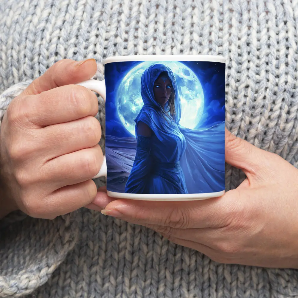 Fantasy Woman Blue Moon Desert Night Art – Mugs