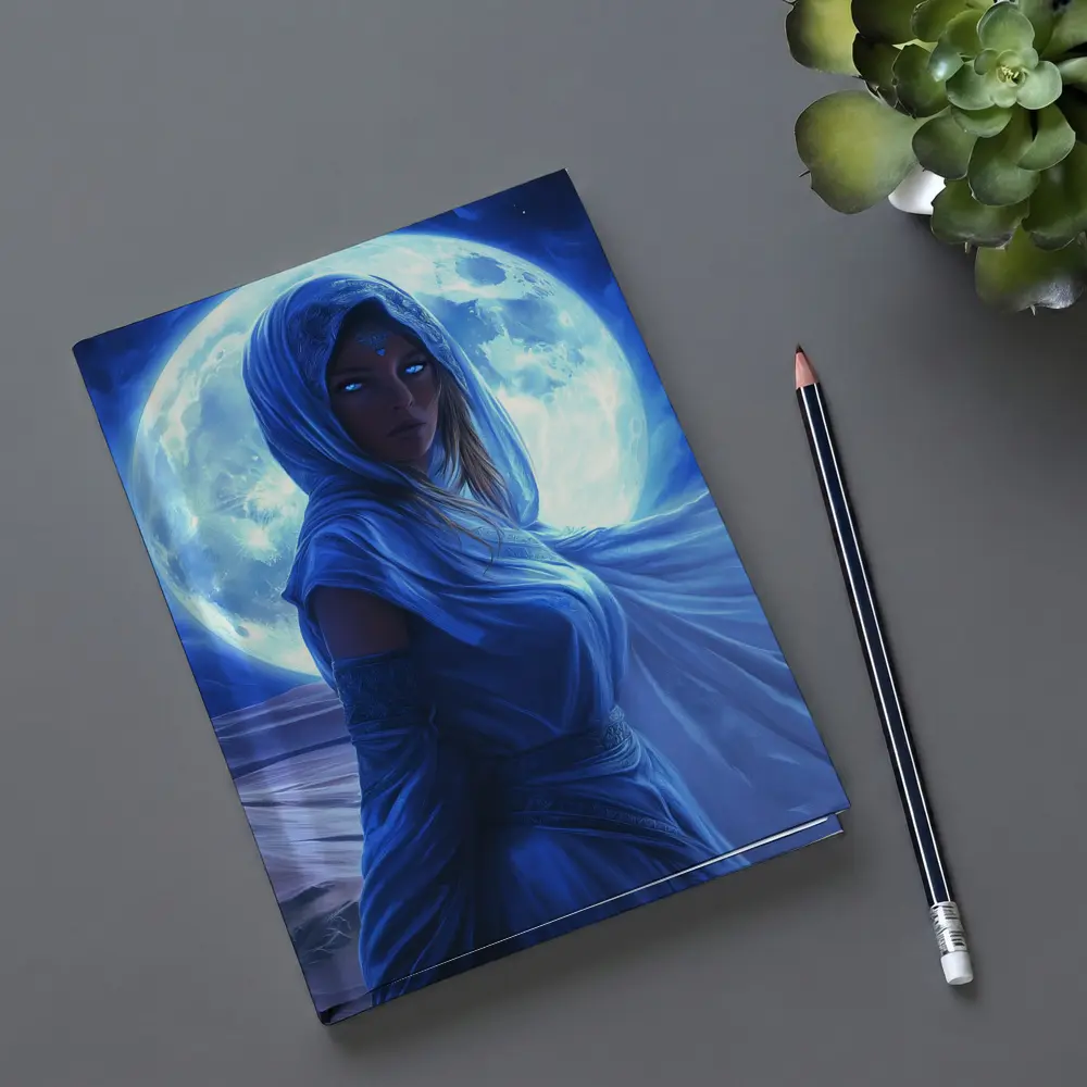 Fantasy Woman Blue Moon Desert Night Art – Notebooks