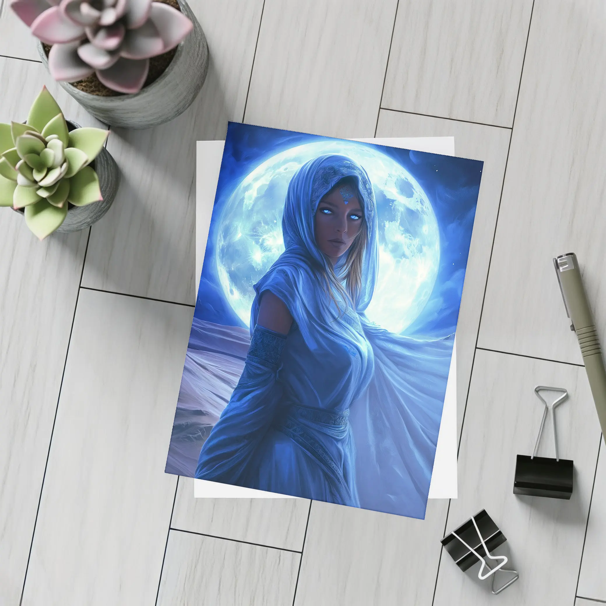 Fantasy Woman Blue Moon Desert Night Art – Postcards