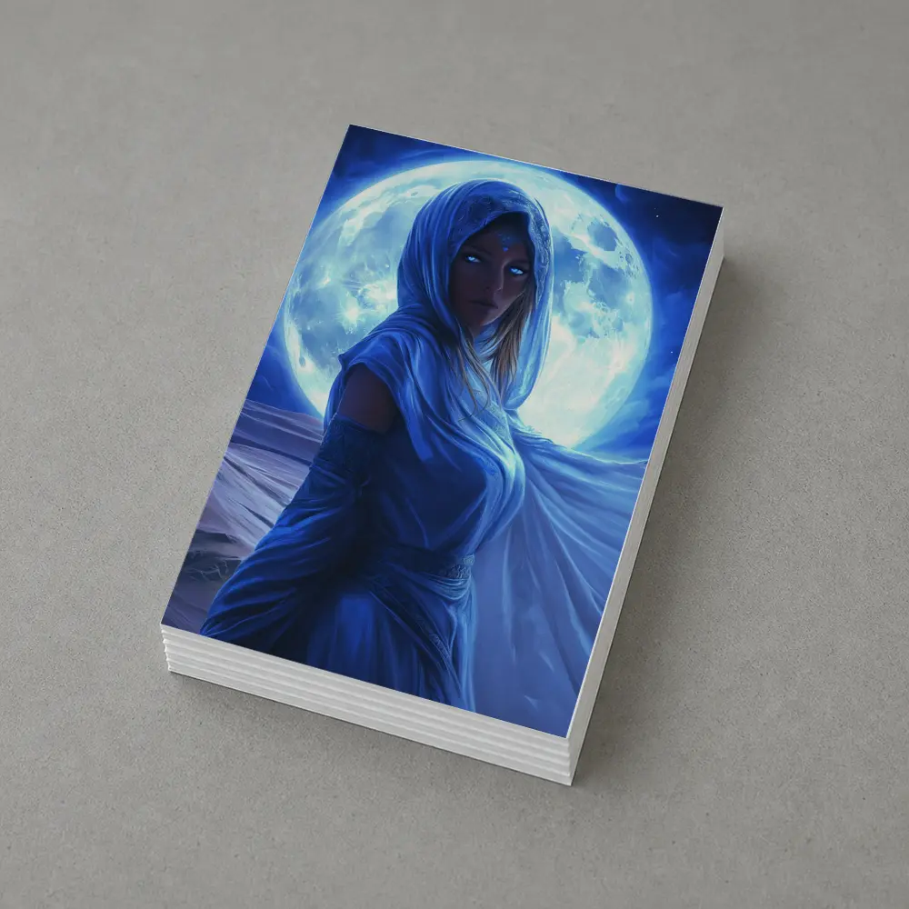 Fantasy Woman Blue Moon Desert Night Art – Postcards