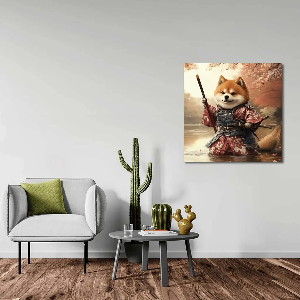 Shiba Inu Samurai Cherry Blossom Warrior Art – Wall Art