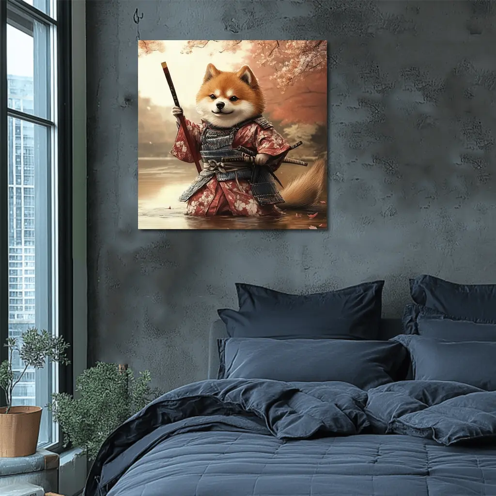 Shiba Inu Samurai Cherry Blossom Warrior Art – Wall Art