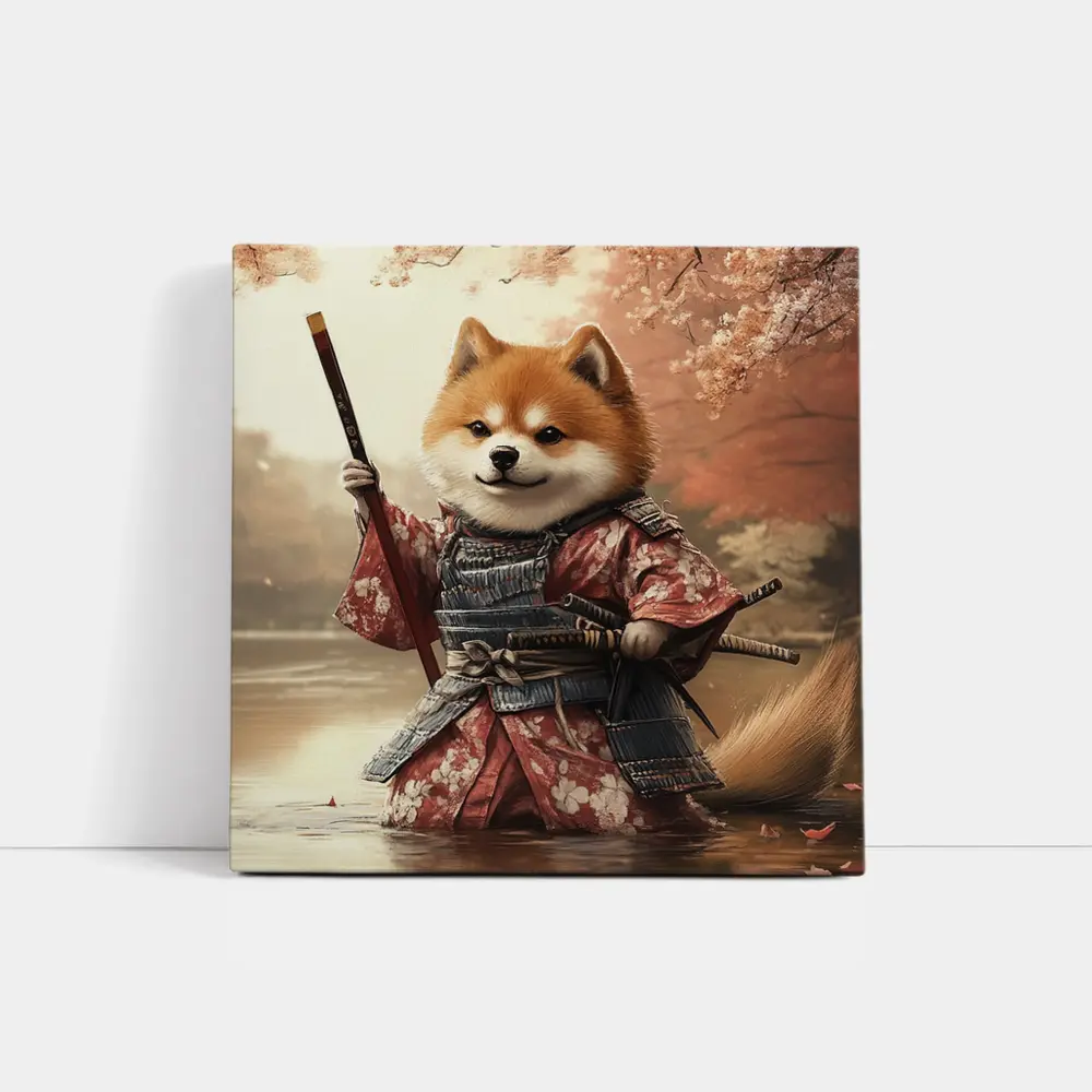 Shiba Inu Samurai Cherry Blossom Warrior Art – Wall Art