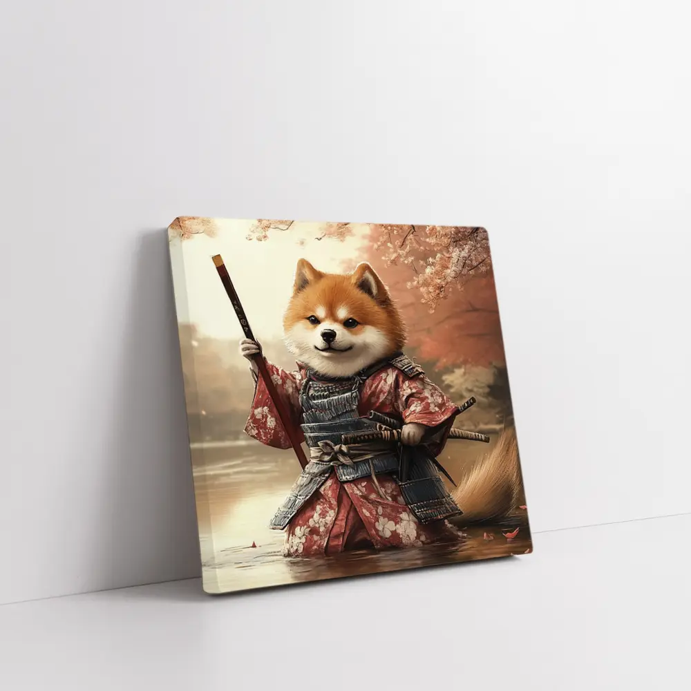 Shiba Inu Samurai Cherry Blossom Warrior Art – Wall Art