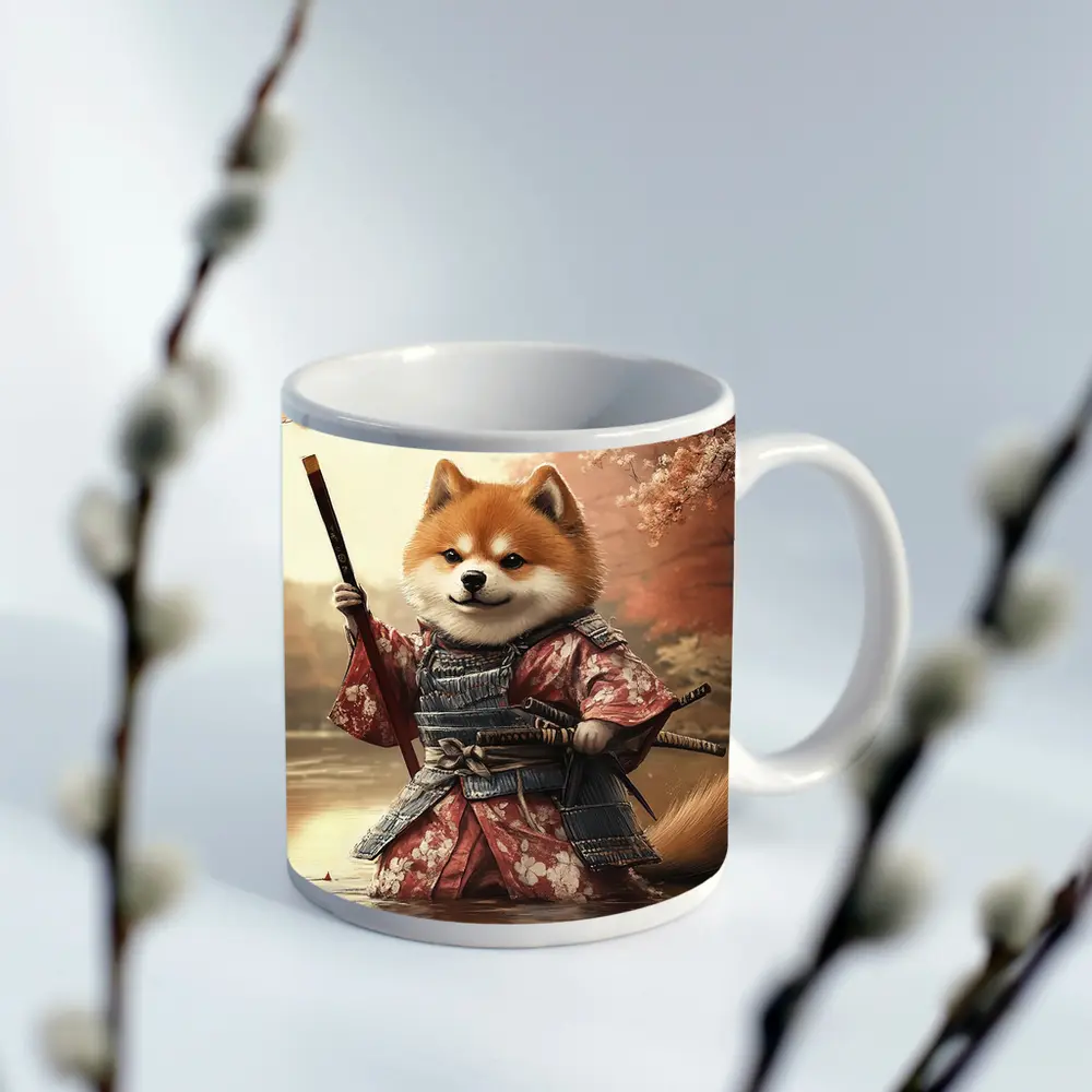 Shiba Inu Samurai Cherry Blossom Warrior Art – Mugs