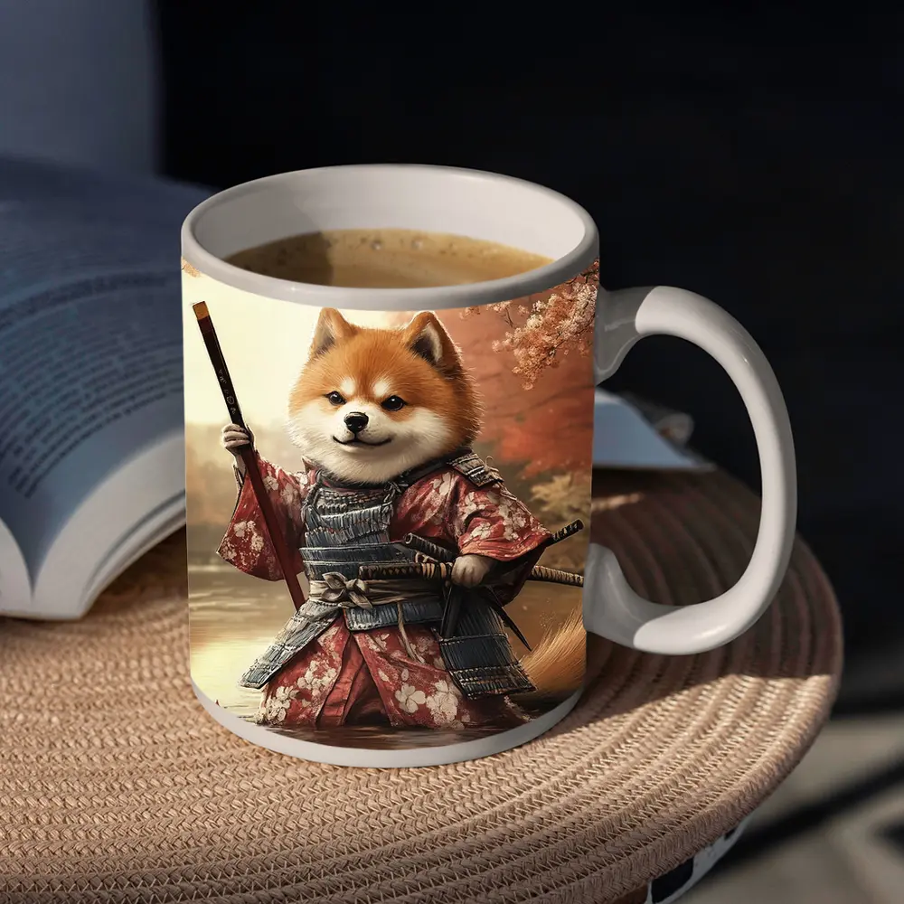 Shiba Inu Samurai Cherry Blossom Warrior Art – Mugs