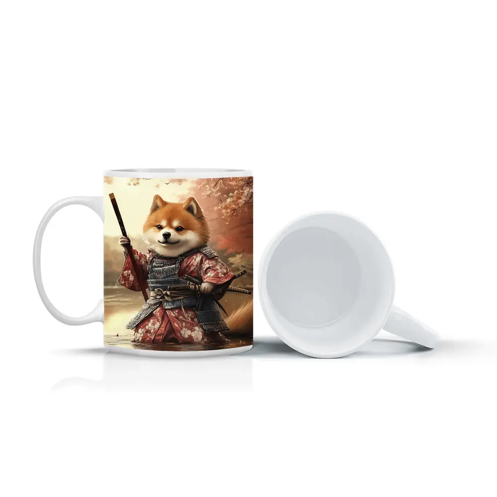 Shiba Inu Samurai Cherry Blossom Warrior Art – Mugs
